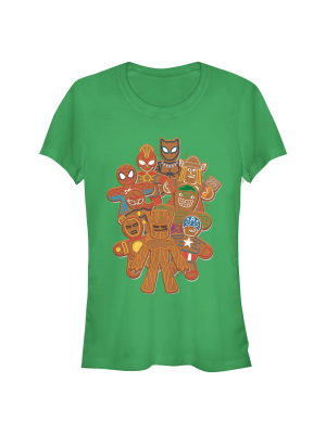 Junior's Marvel Christmas Gingerbread Cookie Heroes T-shirt