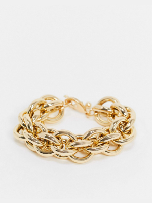 Asos Design Bracelet In Statement Multi Link Design In Gold Tone