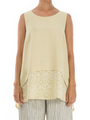 Sleeveless Floral Décor Banana Silk Blouse