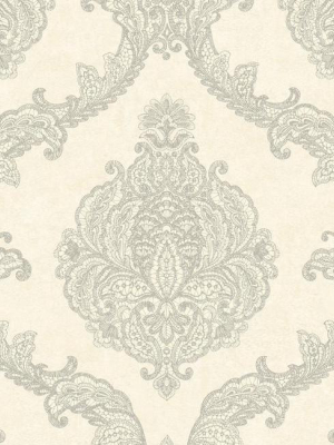 Chantilly Lace Wallpaper In Silver And Soft Grey By Antonina Vella For York Wallcoverings