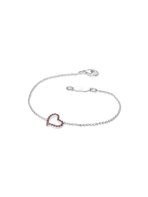 Garnet Silver Heart Bracelet