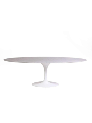 Italian Made Carrara Marble Pedestal Dining Table - 96" Oval