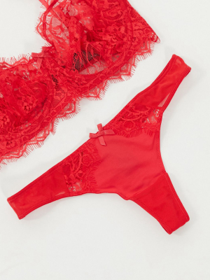 Figleaves Pulse Eyelash Lace Thong In Red