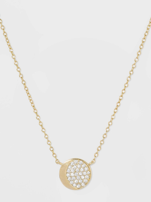 Sterling Silver Half Moon Pave Cubic Zirconia Necklace - Gold