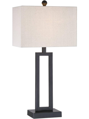 360 Lighting Modern Table Lamp Black Metal Open Form Rectangular Off White Fabric Shade For Living Room Family Bedroom Bedside