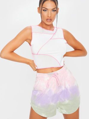 White Jersey Contrast Stitch Sleeveless Crop Top