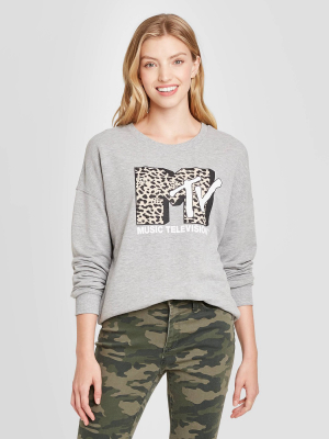 Women's Mtv Leopard Graphic Sweatshirt - Gray