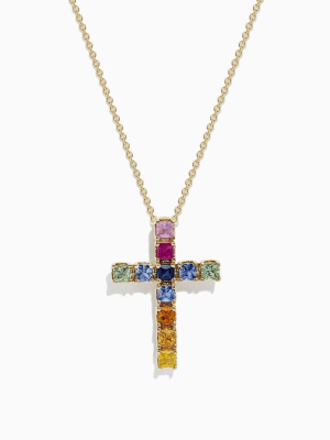 Effy Watercolors 14k Yellow Gold Multi Sapphire Cross Pendant, 2.05 Tcw