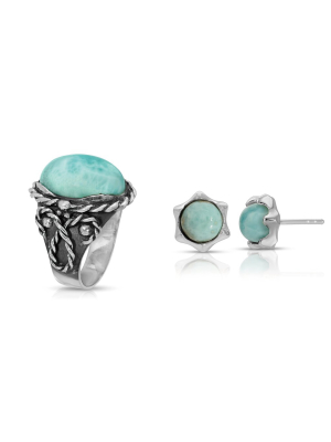 Larimar Braided Ring + Larimar Star Earrings