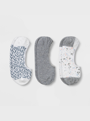 Women's Leopard Print 3pk Liner Socks - A New Day™ White/heather Gray 4-10