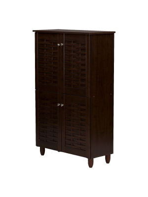 Winda Modern And Contemporary 4-door Wooden Entryway Shoes Storage Cabinet - Dark Brown - Baxton Studio