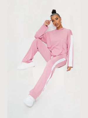 Deep Rose Wide Leg Side Stripe Joggers