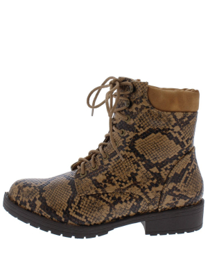 Roadside Brown Snake Lace Up Lug Sole Boot