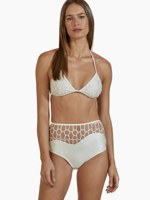 High Waist Netting Bikini Bottom - Off White