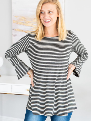 Easy To Love You Charcoal-ivory Striped Top