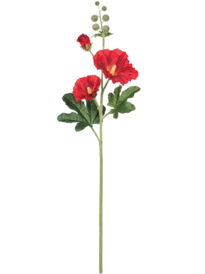 Sullivans Artificial Hollyhock Spray 26"h Red Flowers