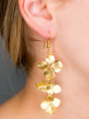 Satin Gold Flowers Drop Fishhook Earring