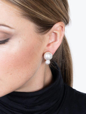 Double Pearl Clip Earrings