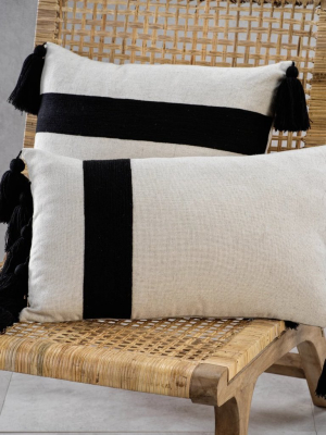 Polignano Embroidered Throw Pillow W/tassels - Black