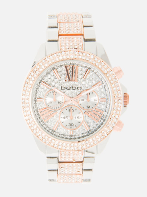 Two Tone Crystal Link Bracelet Watch