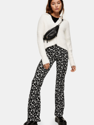 Black And White Floral Print Flare Pants
