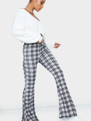 Black Check Ribbed Flared Trousers