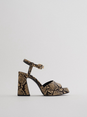 Animal Print High Heeled Platform Sandals Trf