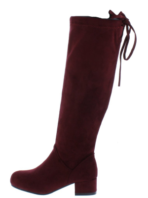 Lucy1k Wine Tie Back Short Heel Kids Boot