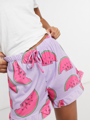 Outrageous Fortune Sleepwear Frilly Shorts In Lilac Watermelon Print