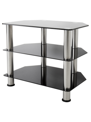 32" Tv Stand With Glass Shelves - Silver/black