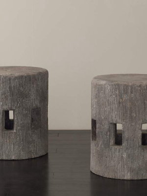 Pair Of Perforated Gray Cantera Stools