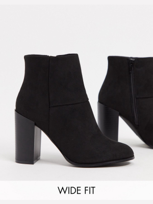 Asos Design Wide Fit Recite Heeled Ankle Boots In Black