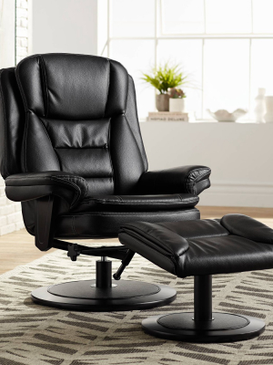 Elm Lane Aden Faux Leather Black Recliner Chair And Ottoman