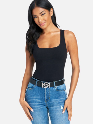 Bebe Crystal Logo Buckle Belt