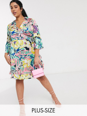 Outrageous Fortune Plus Ruffle Wrap Dress In Summer Floral Print