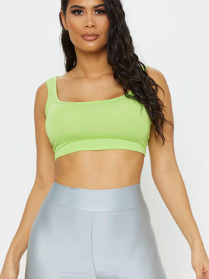 Neon Lime Basic Scoop Neck Crop Top