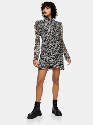 Black And White Animal Print Wrap Mini Dress