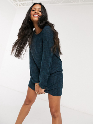 Jdy Long Sleeve Mini Sweater Dress In Dark Jade Green