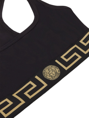 Versace Greek Key Logo Scoop Neck Sports Bra