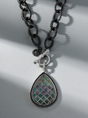 Double Sided Black Mother Of Pearl Pendant Necklace