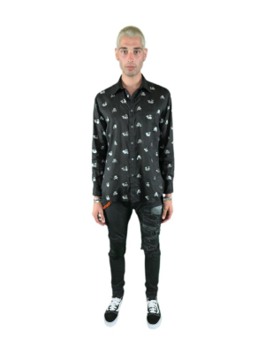 Skulls And Whales Classic Shirt In Black Linen