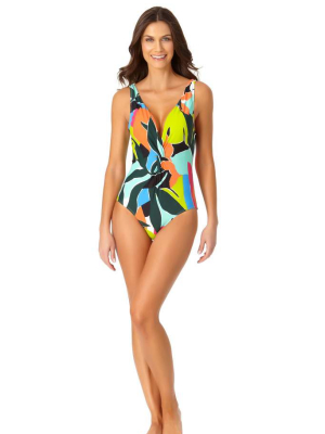 Anne Cole Polynesian Palm Plunge Twist One Piece