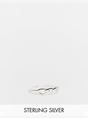 Asos Design Sterling Silver Ring In Curb Chain Design