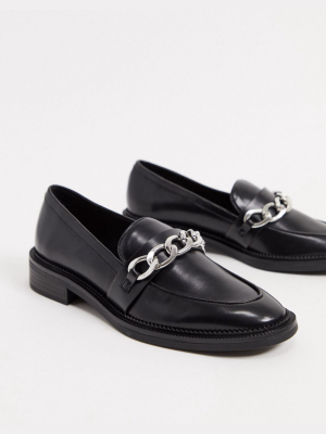 Stradivarius Chain Detail Loafers In Black