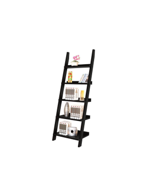 72.25" Exhibiting Modern Ladder Bookshelf Black Universe - Benzara