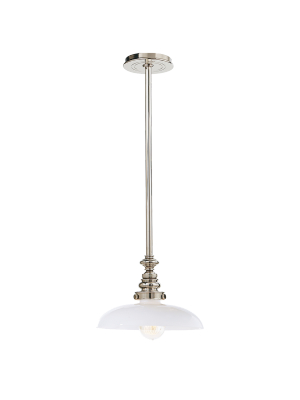 Boston Pendant In Polished Nickel With Small White Dish Glass