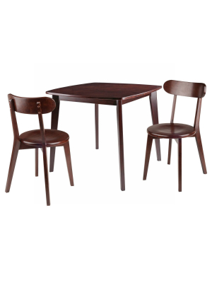 3pc Pauline Table With Chairs Walnut - Winsome