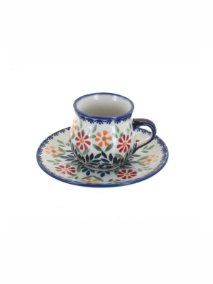 Blue Rose Polish Pottery Garden Bouquet Espresso Cup & Saucer