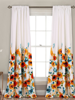 Set Of 2 52"x84" Percy Bloom Room Darkening Window Curtain Orange/blue - Lush Décor