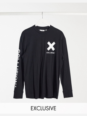 Collusion Unisex Long Sleeve Logo Organic Cotton T-shirt In Black